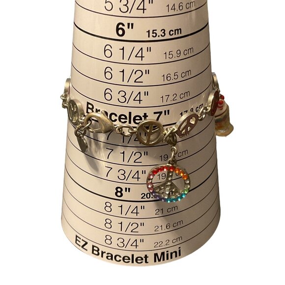 Vintage Charm Bracelet With Peace Signs & Colorful Charms - Picture 5 of 5